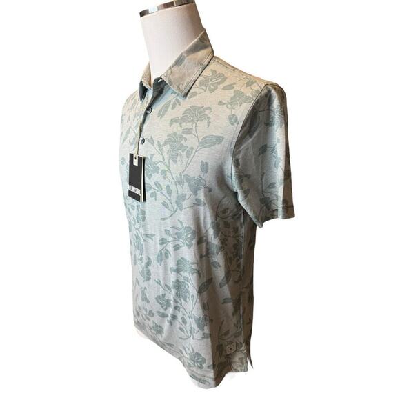 Linksoul NEW Golf Mens Small Floral Print Polo Shirt Casual Stretch Gray - Picture 2 of 8